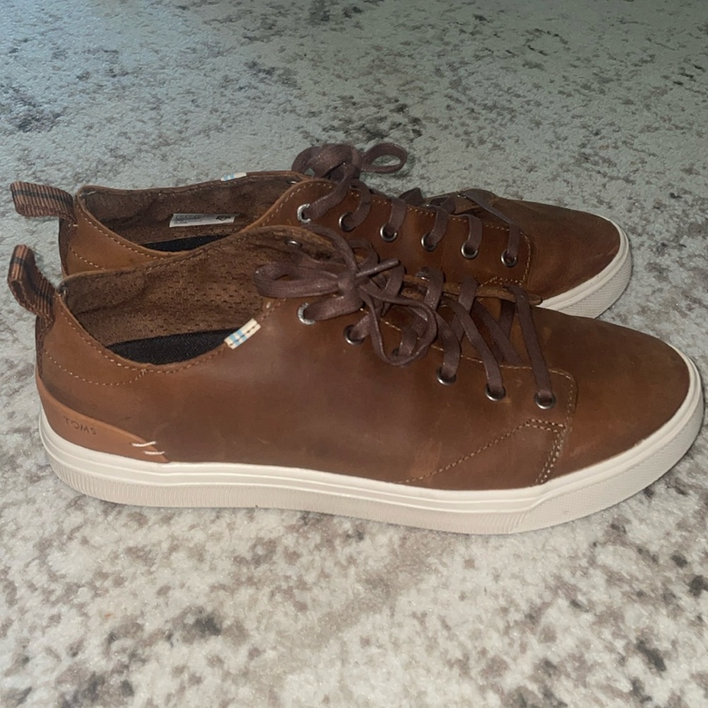 TOMS TRVL LITE Low Sneakers Leather Brown Tie Lightweight Men's Size 12